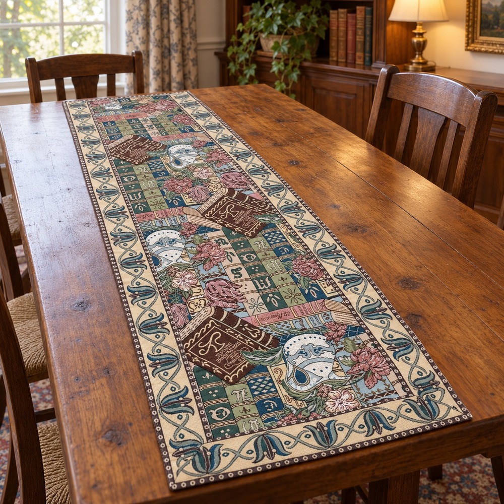New World Tapestries Library Books Floral Woven Table Runner 75 x 19.5